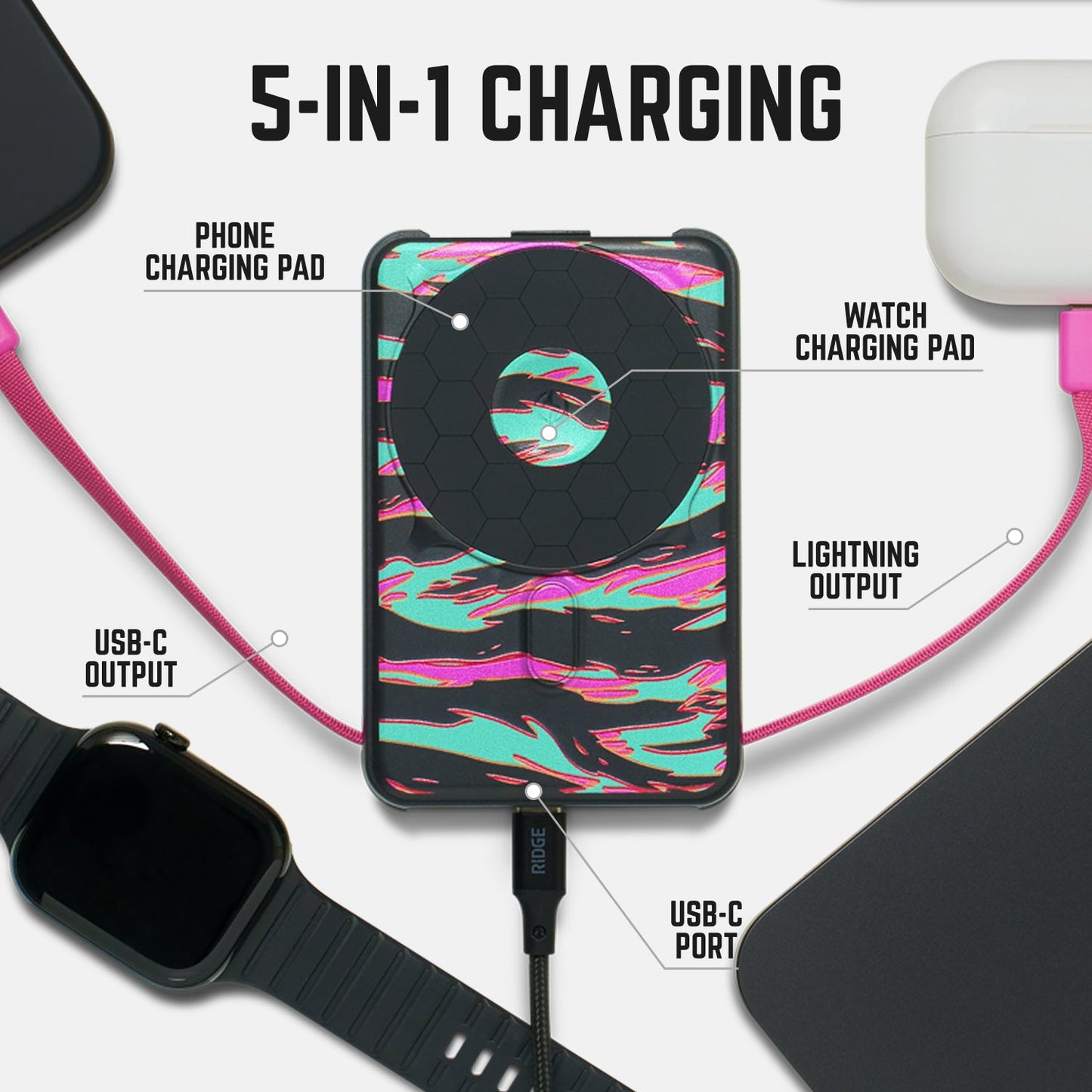 Ridge Power Bank - 10k mAh - Neon Tiger